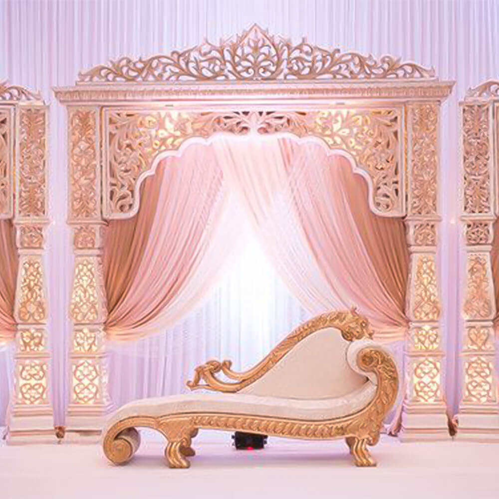 Indian Wedding Fiberglass Carved Jali Stage Setup 4