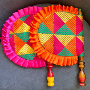 Pink Satin Frill Phulkari Embroidery Pakhi Jaago Hand Fan3