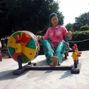 Punjabi Girl Spinning Yarn Charkha Lady Statue Image