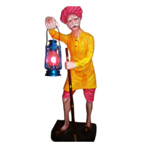 Rajasthani Old Man With Lalten Frp Fiberglass Statue Image